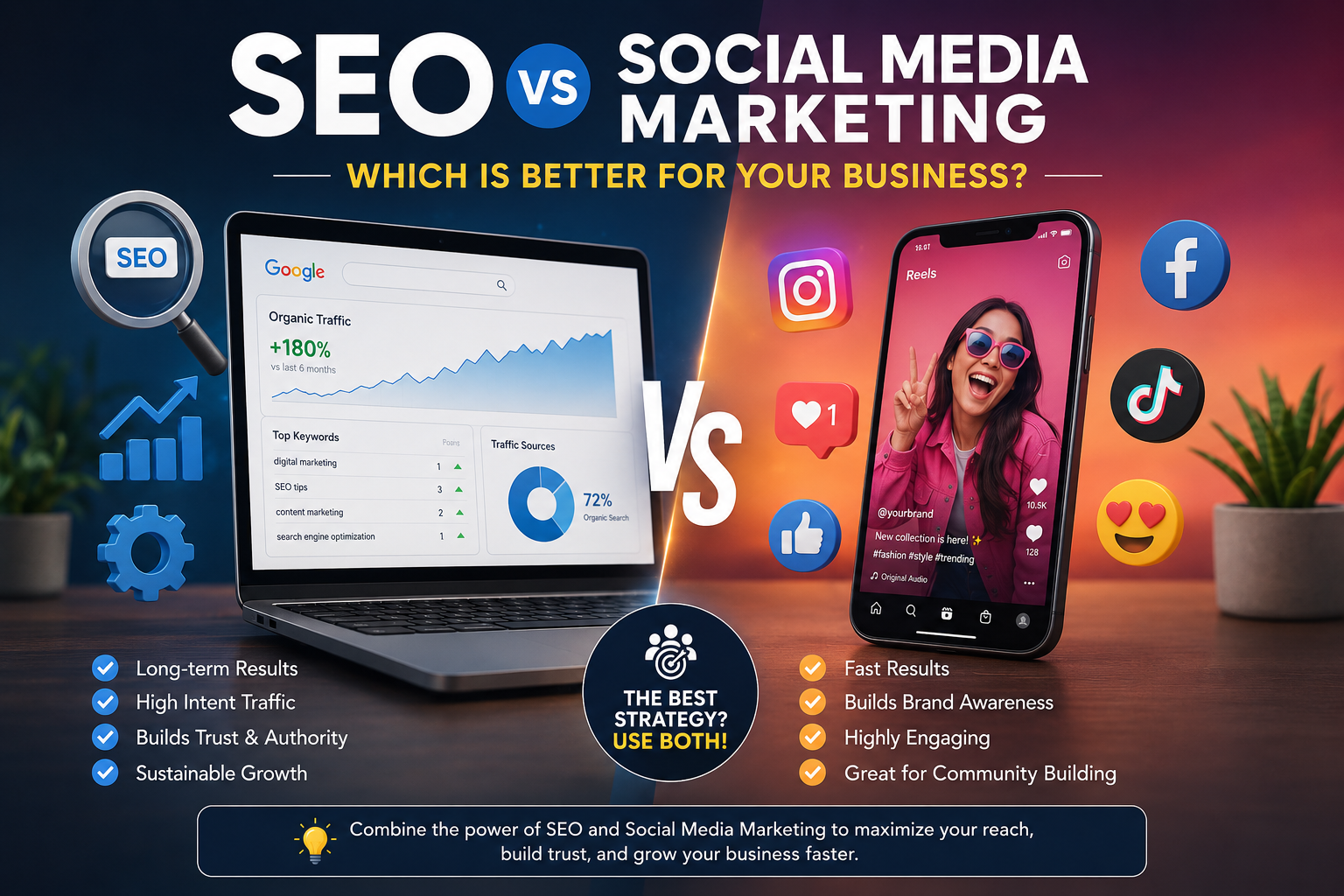 SEO vs Social Media Marketing comparison for business growth